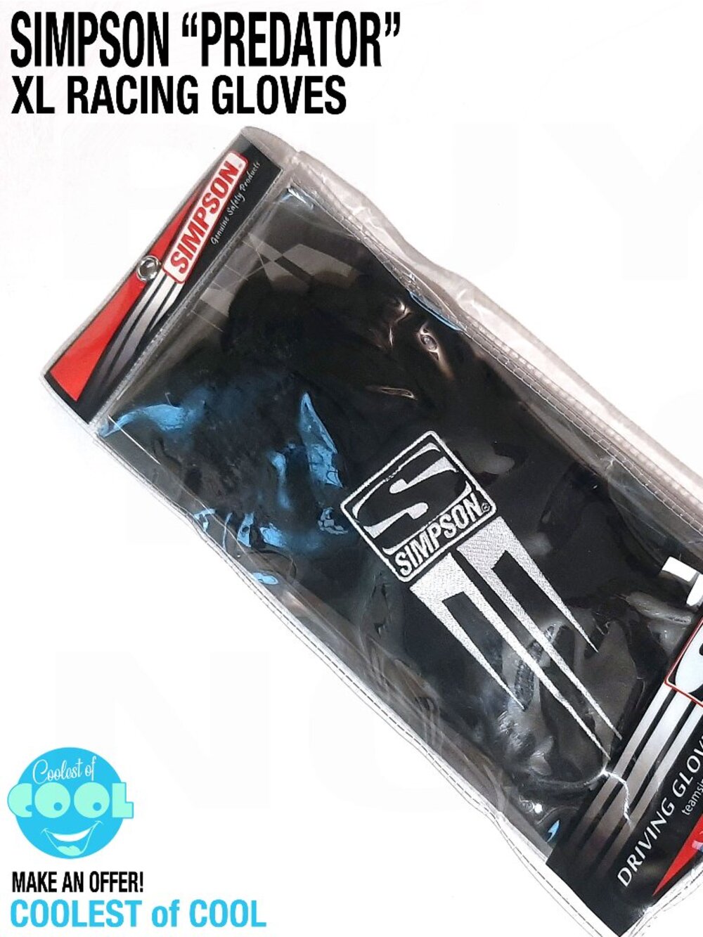 Simpson Predator Driving Gloves XL black 20800XK new old stock SFI spec Nomex
